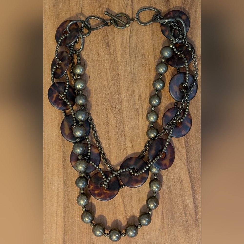 Premier Designs Tortoiseshell and Bronze Gold Necklace